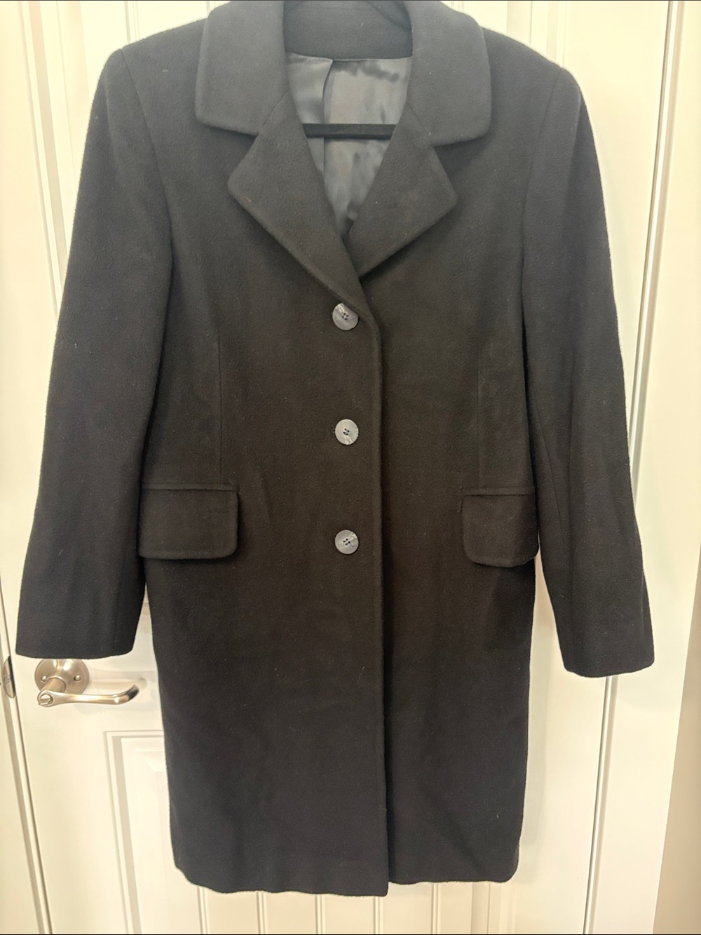 Vintage Regency Cashmere Black Long Coat S/M Tailored Quiet Luxury
